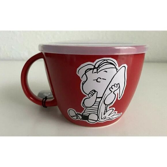 Peanuts Linus  & Blanket Thumb Sucking Soup Bowl Cup Mug Microwave Vented Lid - Picture 4 of 6